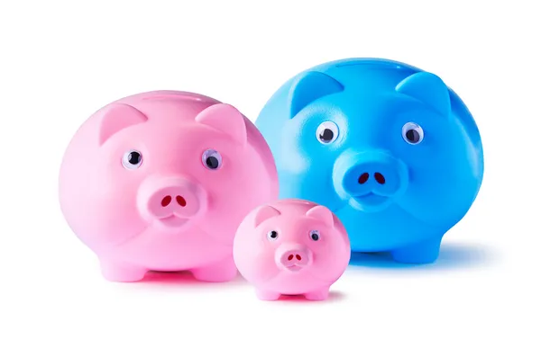 Piggy bank family on white background — Stock Photo, Image