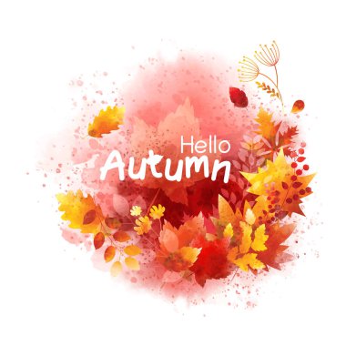 Beyaz arkaplan vektör illüstrasyonunda suluboya sonbahar afişi