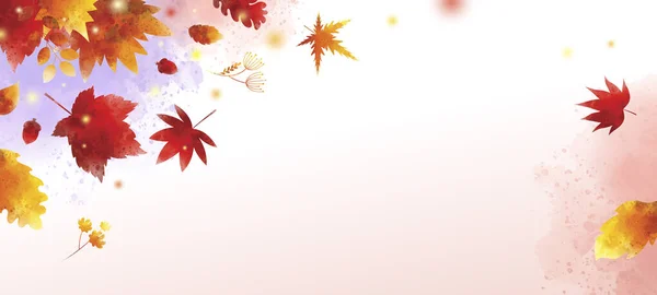 Akvarel Podzim Banner Bílém Pozadí Kopírovat Prostor Vektorové Ilustrace — Stockový vektor