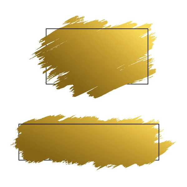 Guld Pensel Stroke Med Linje Ram Vit Bakgrund Vektor Illustration — Stock vektor