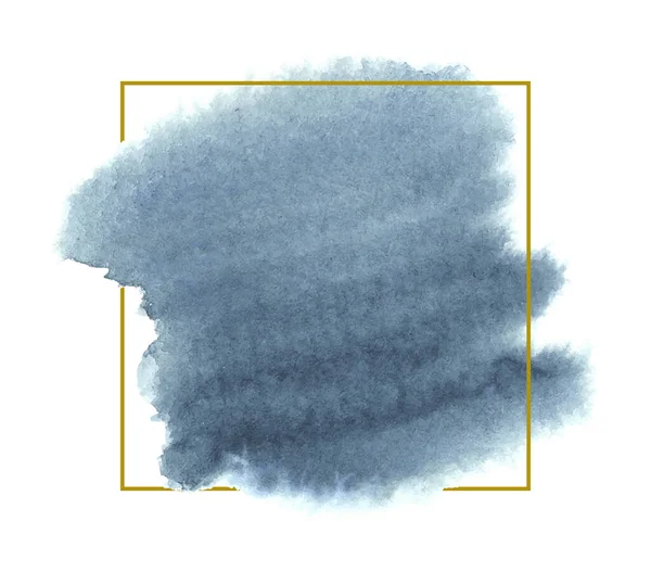 白い背景に金の線のフレームと青の水彩ベクトルイラスト — ストックベクタ