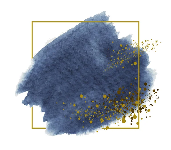 白い背景に金の線のフレームと青の水彩ベクトルイラスト — ストックベクタ