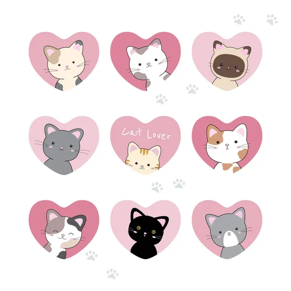 Kočka Srdci Bílém Pozadí Valentýna Vektorové Ilustrace — Stockový vektor