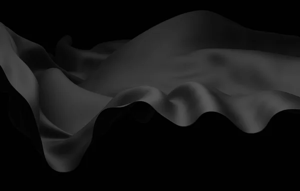 Black Fabric Flying Wind Isolated Black Background Render — Stock Photo, Image