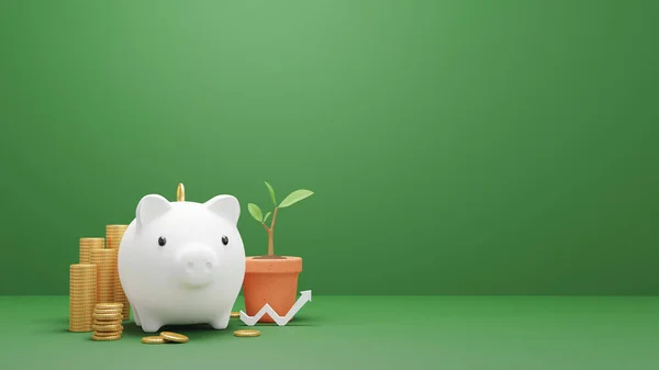 Piggy Bank Gold Coin Green Background Copy Space Saving Concept — ストック写真