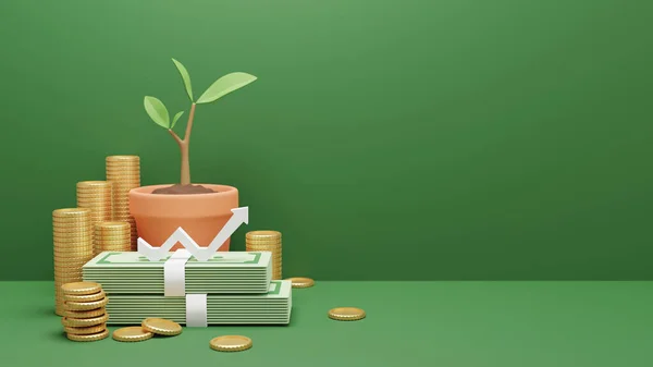 Money Tree Flower Pot Green Background Copy Space Saving Concept — ストック写真