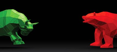 Boğa ve ayı siyah arkaplanda 3B kopyalama alanı oluşturur