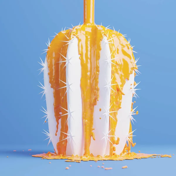 Pouring Yellow Color Cactus Minimal Summer Render — Photo