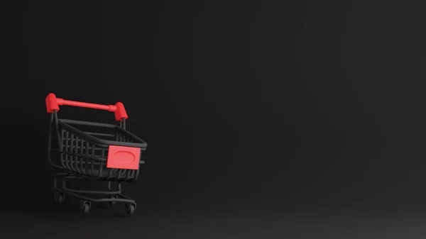 Black Friday Sale Concept Design Shopping Cart Black Background Render — Stock fotografie