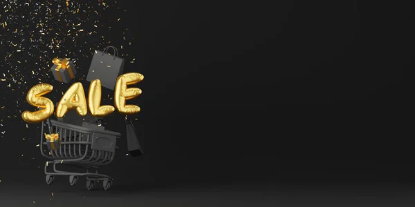 Black Friday Banner Concept Design Shopping Cart Gold Sale Inflatable — Stockfoto