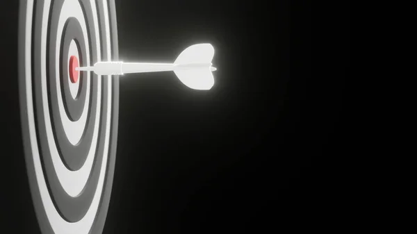 Business Target Concept Design Dartboard Lightbulb Dart Black Background Render — Stok fotoğraf