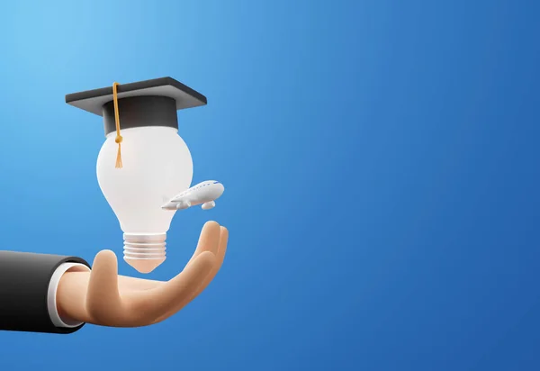 Study Abroad Concept Design Business Hand Light Bulb Graduation Cap — Stock Fotó