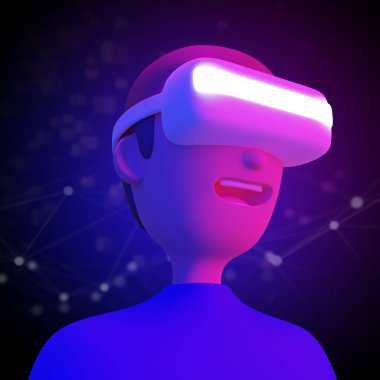 VR kulaklık takan insanların dijital teknoloji metaverse konsept tasarımı
