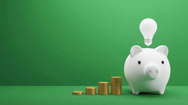 Savings Concept Design Piggy Bank Gold Coins Green Background Render — Stock Photo, Image