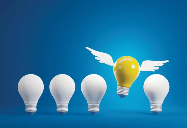 Business Concept Design Lightbulb Wing Flying Blue Background Render — Stock Photo, Image