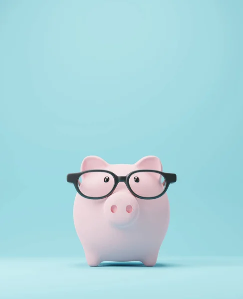 Piggy Bank Okularami Oszczędność Pieniędzy Studiować Granicą Koncepcja Renderowania — Zdjęcie stockowe