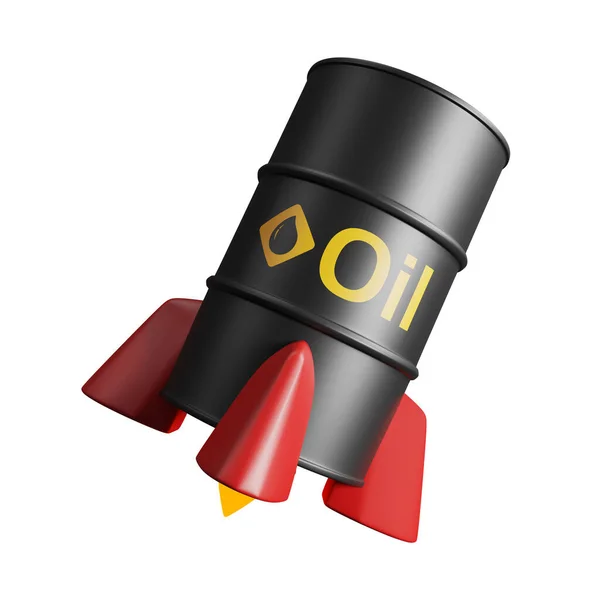 Crude Oil Price Concept Design Oil Barrel Rocket Isolated White — Stock Photo, Image