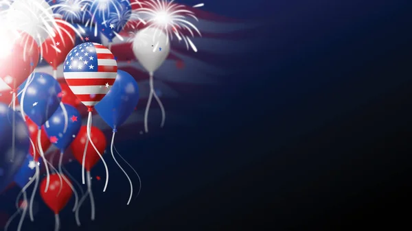 7月4日アメリカ国旗3Dレンダリング付き気球の独立記念日バナーデザイン — ストック写真