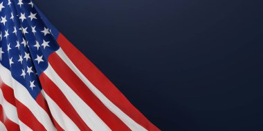 Mavi arkaplandaki ABD ya da Amerikan bayrağı 3D görüntüleme