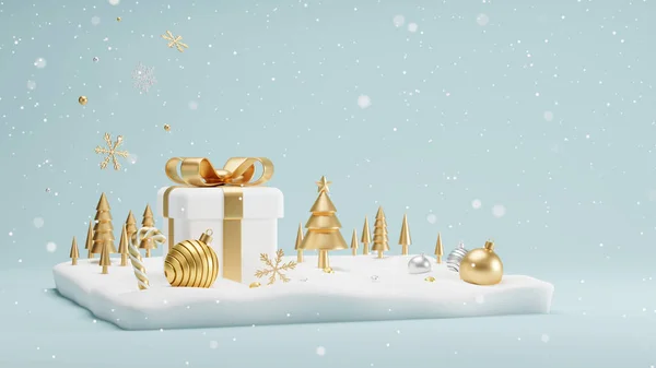 Weihnachts Und Neujahrskonzept Für Geschenkbox Und Weihnachtskugel Mit Kiefer Auf — Stockfoto