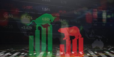 Bullish ve Bearish borsası 3D görüntüleme