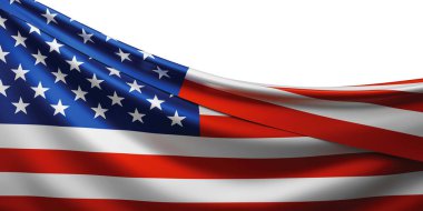 Beyaz arkaplan üzerinde izole edilmiş ABD ya da Amerikan bayrağı