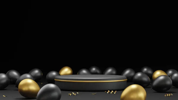Podium Balloons Black Background Render — Stock Photo, Image