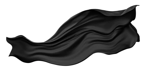 白い背景に隔離された風の中を飛ぶ黒い布3Dレンダリング — ストック写真