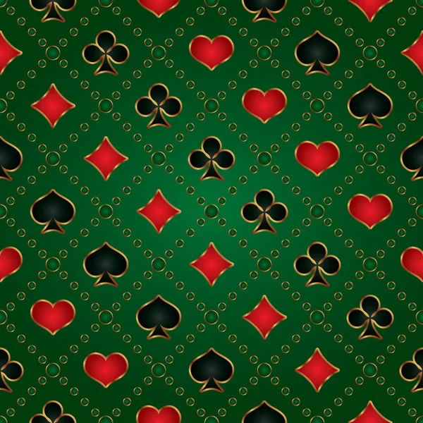 カードのスーツとのシームレスな緑の背景 — ストックベクタ