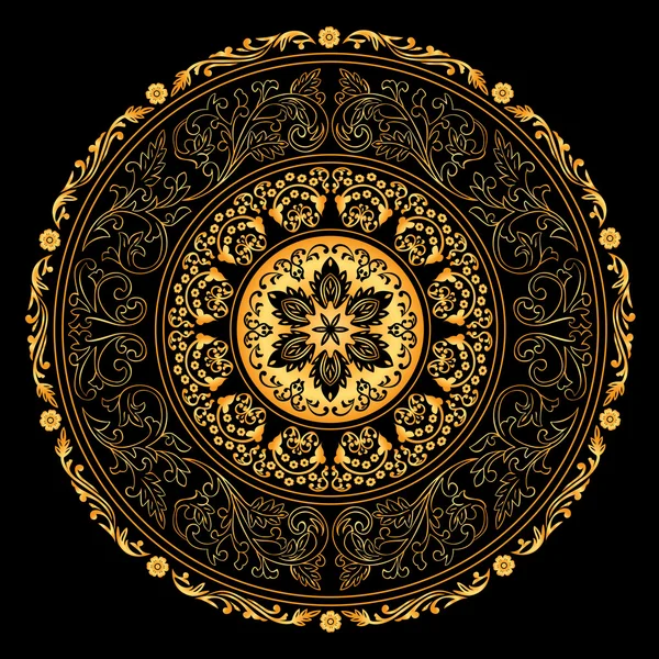 Decorative gold frame with vintage round patterns on black — Stock Vector