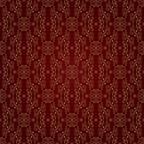 Gold floral vintage seamless pattern on a red background — Stock Vector