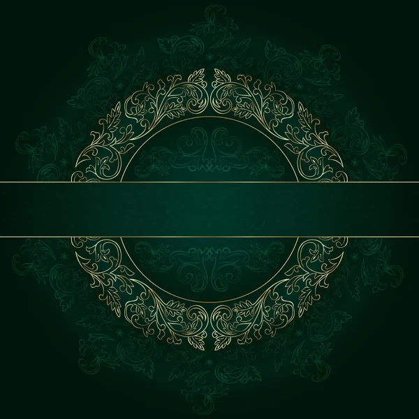 Marco de oro floral con motivos vintage sobre fondo verde — Vector de stock