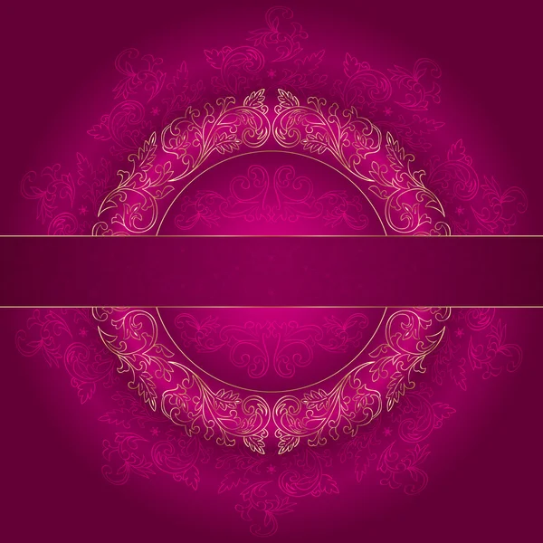 Marco de oro floral con motivos vintage sobre fondo rosa — Vector de stock