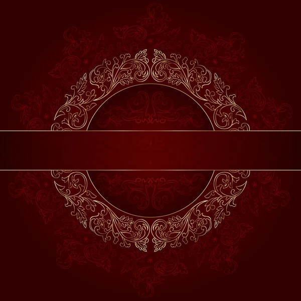 Cadre en or floral avec motifs vintage sur fond rouge — Image vectorielle