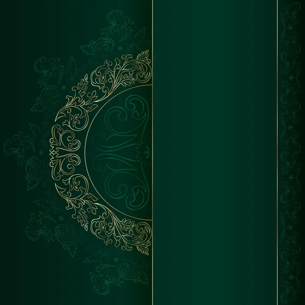 Or motifs floraux vintage sur fond vert — Image vectorielle