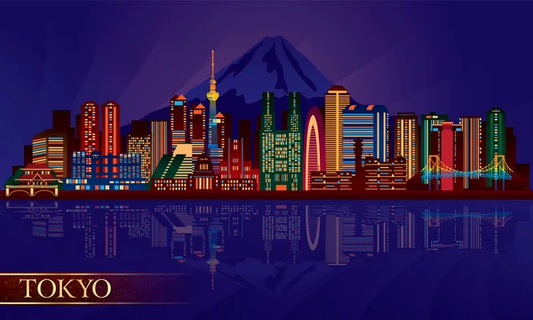 Ciudad de Tokio horizonte nocturno — Vector de stock