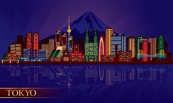 Nacht skyline van de stad van Tokyo — Stockvector