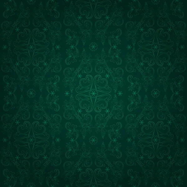 Винтажный цветочный безморщинистый узор на зеленом — стоковый вектор