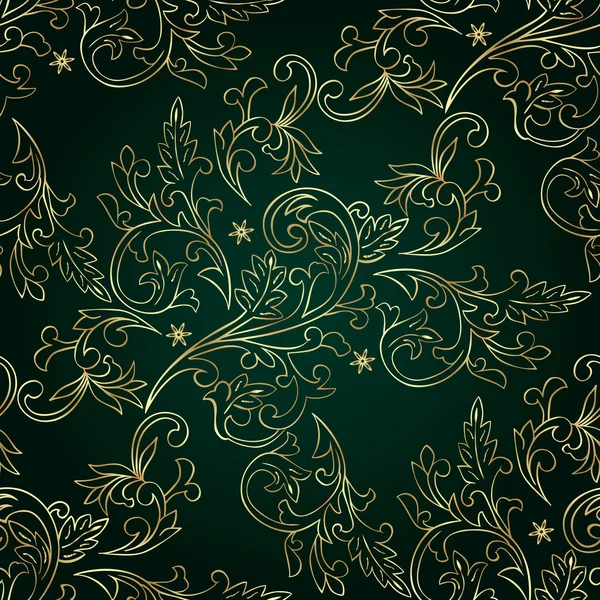 Floral vintage seamless pattern on green background — Stock Vector