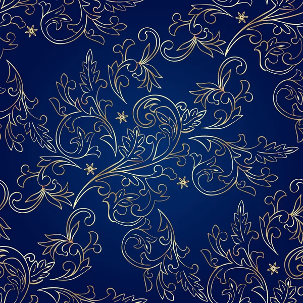 Цветочный винтажный бесшовный рисунок на синем фоне — стоковый вектор