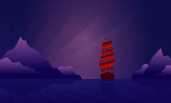 Barco de vela en el horizonte nocturno — Vector de stock