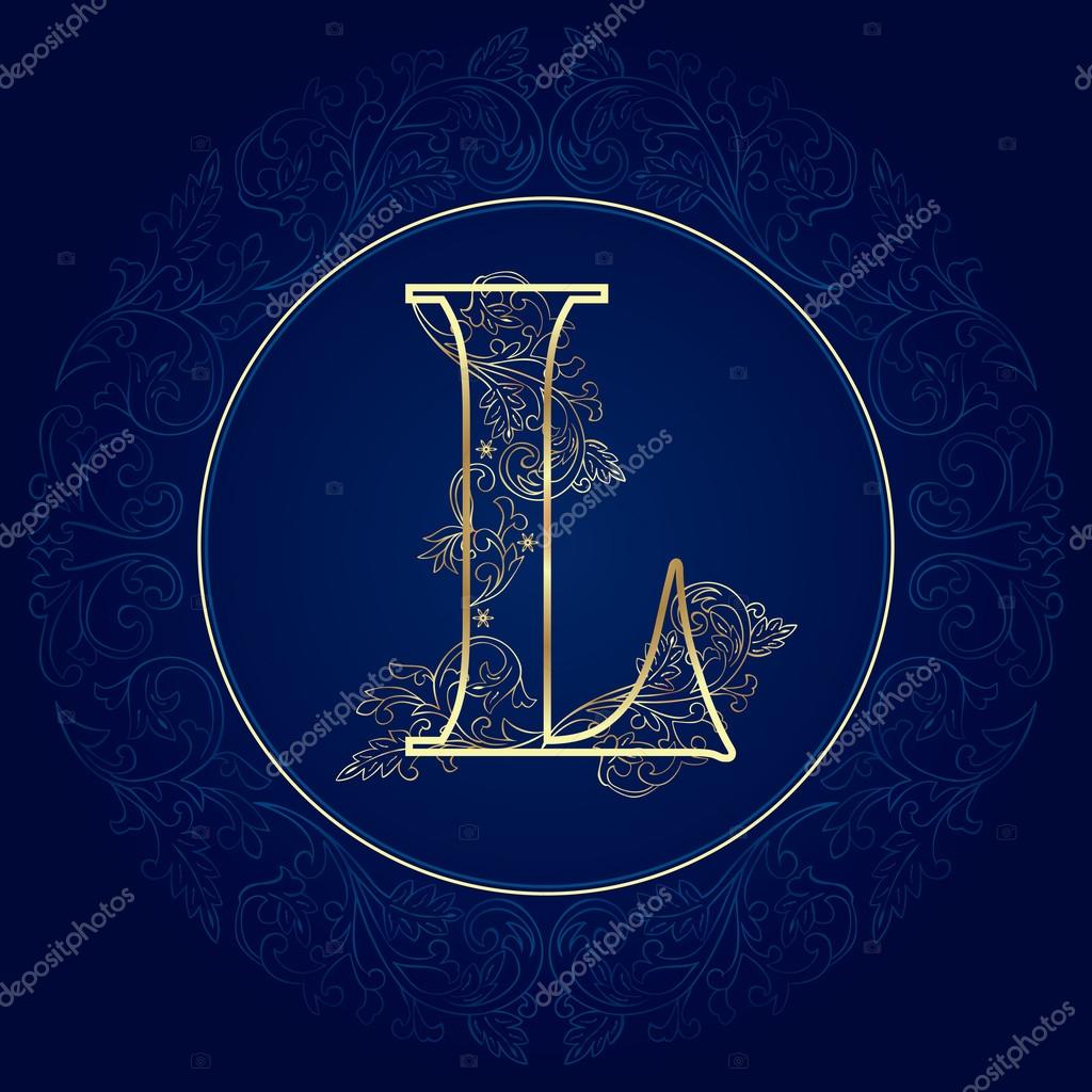Vintage floral alphabet, letter L. Vector illustration