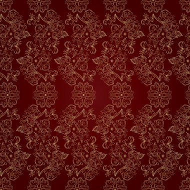 kırmızı zemin üzerine çiçek vintage seamless modeli