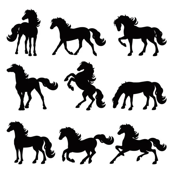 Paarden silhouet collectie, geïsoleerde pictogrammenset — Stockvector