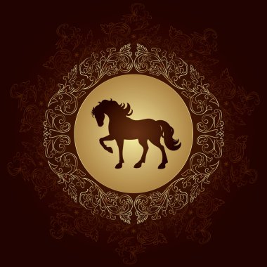 Horse silhouette on vintage floral background clipart