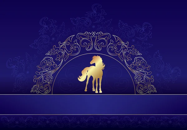 Silhouette de cheval sur fond floral vintage — Image vectorielle