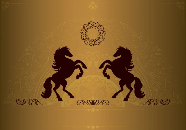 Силуэт лошади на винтажном цветочном фоне — стоковый вектор