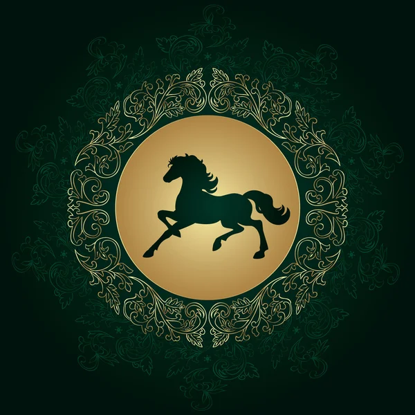 Silueta de caballo sobre fondo floral vintage — Vector de stock