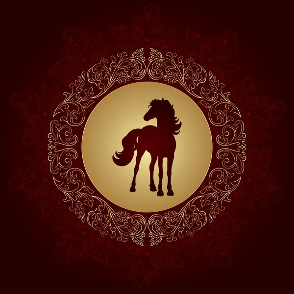 Horse silhouette on vintage floral background — Stock Vector