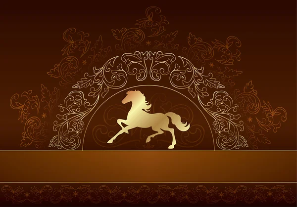 Silueta de caballo sobre fondo floral vintage — Vector de stock